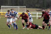 Tynedale's Sam Reynolds on the charge against Blackheath, National League Division 1, Tynedale Park, Corbridge, Northumberland.